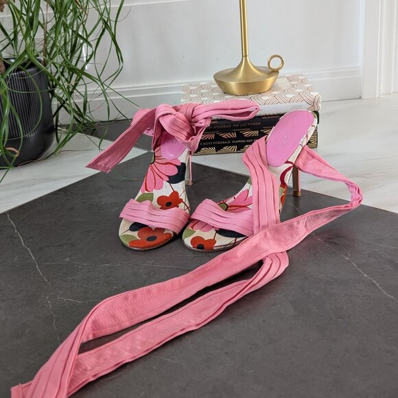 Tie Up Leg Floral Sandals - Picture 1 of 5